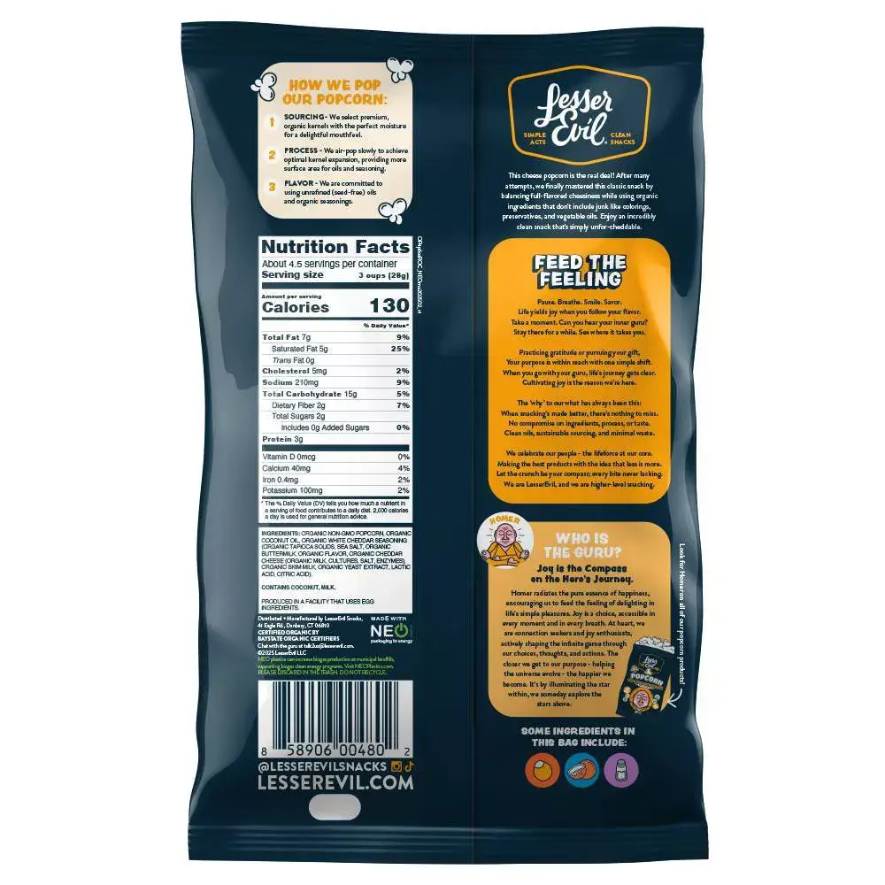 LesserEvil Popcorn Cheddar Cheese Snack - 4.6oz